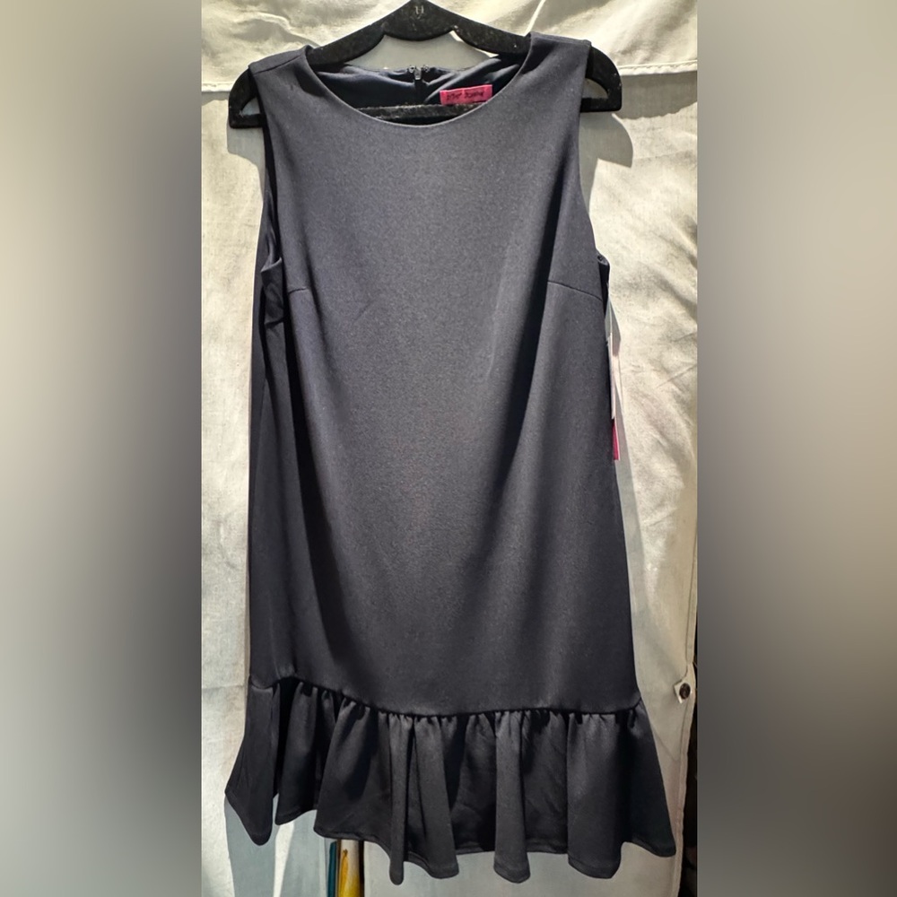 Betsey Johnson Navy Sleeveless Dress with Ruffle Hem, Size 12